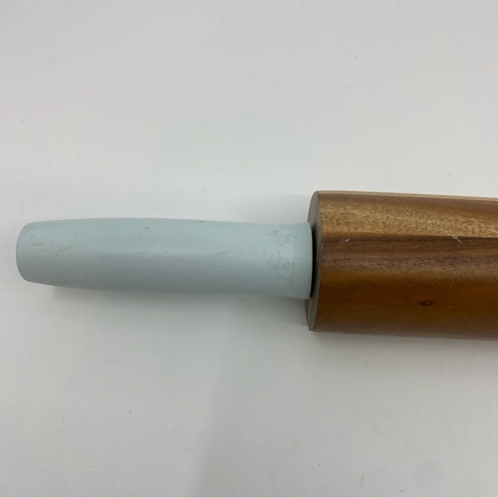 West Elm light blue brown wood baking rolling pin